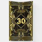 30e verjaardag Art Deco Gold Black Great Gatsby Spandoek (Verticaal)
