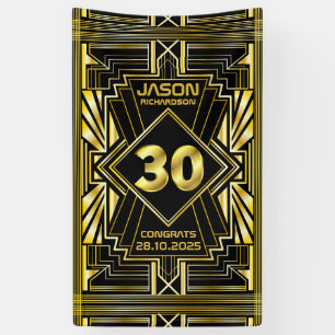 30e verjaardag Art Deco Gold Black Great Gatsby Spandoek