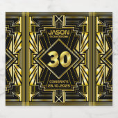 30e verjaardag Art Deco Gold Black Great Gatsby Sparkling Wijnetiket (Enkel label)