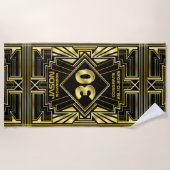 30e verjaardag Art Deco Gold Black Great Gatsby Strandlaken (Voorkant)