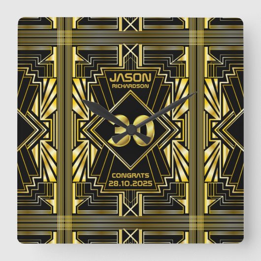 30e verjaardag Art Deco Gold Black Great Gatsby Vierkante Klok (Voorkant)