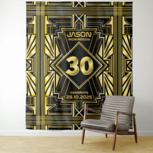 30e verjaardag Art Deco Goud Zwart Great Gatsby Wandkleed