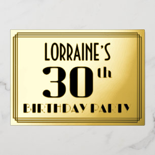 30e verjaardag: Art Deco Kijk "30" en naam Folie Uitnodiging