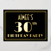 30e verjaardag: Art Deco Kijk "30", met naam Folie Uitnodiging (Voorkant)