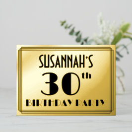 30e verjaardag — Art Deco Kijk "30" + Naam Folie Uitnodiging