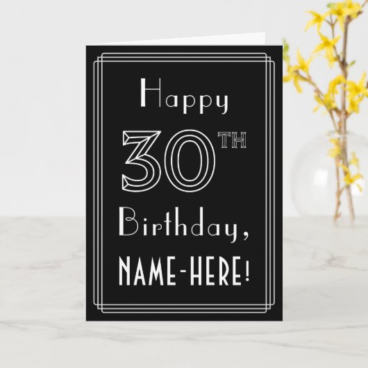 30e verjaardag: Art Deco Style # 30 en aangepaste Kaart (Gele Bloem)