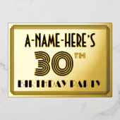30e verjaardag — Art Deco Style "30" en naam Folie Uitnodiging (Voorkant)