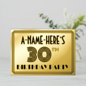30e verjaardag — Art Deco Style "30" en naam Folie Uitnodiging (Staand Voorkant)