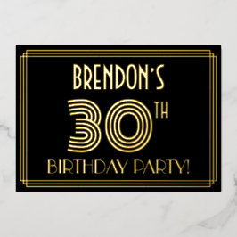 30e verjaardag — Art Deco Style "30" + Naam Folie Uitnodiging