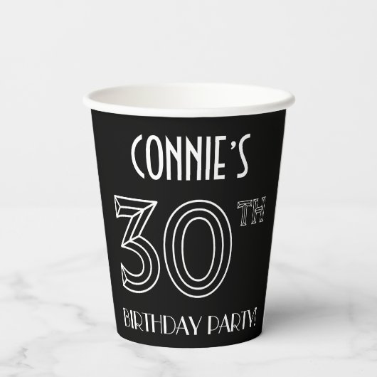 30e verjaardag: Art Deco Style + aangepaste naam Papieren Bekers (Achterkant)