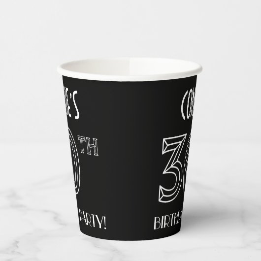 30e verjaardag: Art Deco Style + aangepaste naam Papieren Bekers (Links)