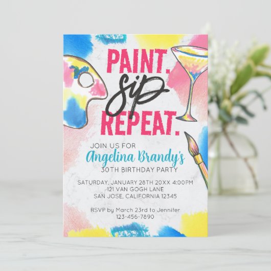 30e verjaardag Art Party marble Kaart (Staand voorkant)