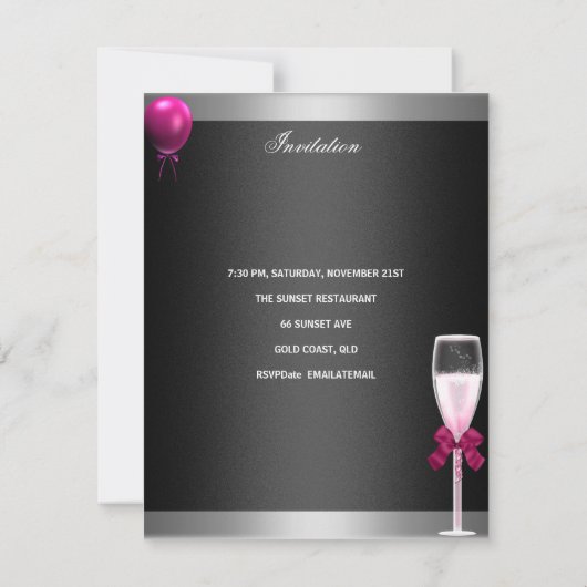 30e verjaardag Ballonnen Champagne Zilver Roze Kaart (Achterkant)