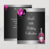 30e verjaardag Ballonnen Champagne Zilver Roze Kaart (Voorkant / Achterkant)
