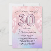 30e verjaardag ballonnen op holografisch en roze kaart (Voorkant)