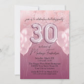 30e verjaardag ballonnen op roze glitter marmer kaart (Voorkant)