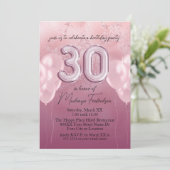 30e verjaardag ballonnen op roze glitter marmer kaart (Staand voorkant)