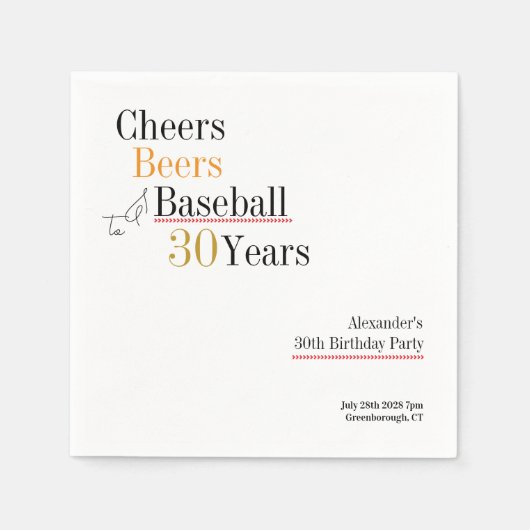 30e verjaardag Baseball Cheers Beers Minimal Servet (Voorkant)