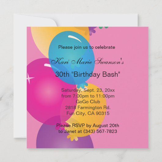 30e verjaardag Bash Party Kaart (Achterkant)