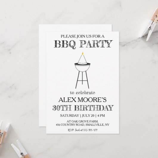 30e verjaardag BBQ uitnodigingen (Voorkant / Achterkant in situ)