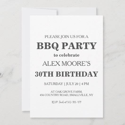 30e verjaardag BBQ uitnodigingen (Achterkant)