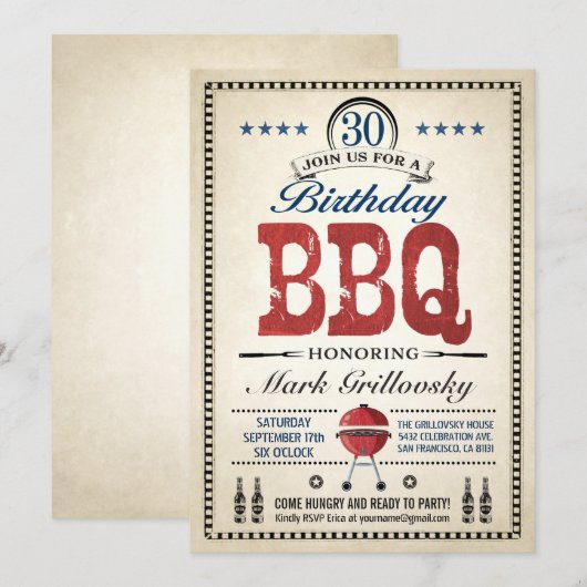 30e verjaardag BBQ Uitnodigingen (Voorkant / Achterkant)