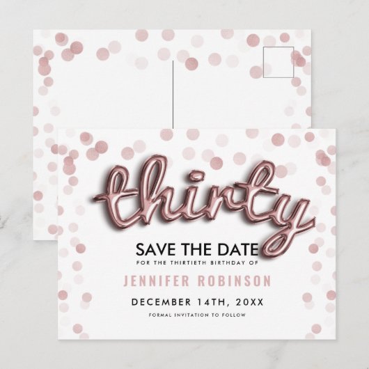 30e verjaardag Bewaar de datum Roos goudballonnen Aankondigingskaart (Voorkant / Achterkant)