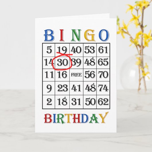 30e verjaardag Bingo kaart (Gele Bloem)