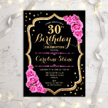 30e verjaardag - Black Gold Pink Kaart<br><div class="desc">Rustic 30th Birthday Invitation. Elegant ontwerp in zwart goud en roze. Met stijlvolle scriptlettertypen,  roze rozen,  faux glitter Gold en confetti. Ideaal voor een glam verjaardagsfeestje. Pas je aan met je eigen gegevens.</div>