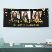 30e Verjaardag Black Gold Stars Foto gepersonalise Spandoek (Beurs)