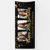 30e Verjaardag Black Gold Stars Foto gepersonalise Spandoek (Verticaal)