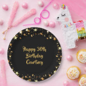 30e verjaardag Black Gold Stars Naam Papieren Bordje (Feest)