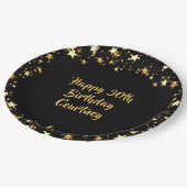 30e verjaardag Black Gold Stars Naam Papieren Bordje (Gekanteld)