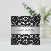 30e verjaardag Black White Silver Floral Kaart (Staand voorkant)