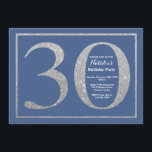 30e Verjaardag Blauw en Zilver Glitter Kaart<br><div class="desc">30e verjaardag uitnodiging. Blauw en Zilver Glitter Verjaardagsfeest Uitnodigen met Blauwe Achtergrond. Verrassingsverjaardag. Verjaardag voor volwassenen. Mannen of Vrouwen Bday Bash Party. Voor verdere aanpassing klikt u op de knop "Aanpassen" en gebruikt u onze ontwerptool om deze sjabloon te wijzigen.</div>