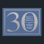 30e Verjaardag Blauw en Zilver Glitter Kaart<br><div class="desc">30e verjaardag uitnodiging. Blauw en Zilver Glitter Verjaardagsfeest Uitnodigen met Blauwe Achtergrond. Verrassingsverjaardag. Verjaardag voor volwassenen. Mannen of Vrouwen Bday Bash Party. Voor verdere aanpassing klikt u op de knop "Aanpassen" en gebruikt u onze ontwerptool om deze sjabloon te wijzigen.</div>