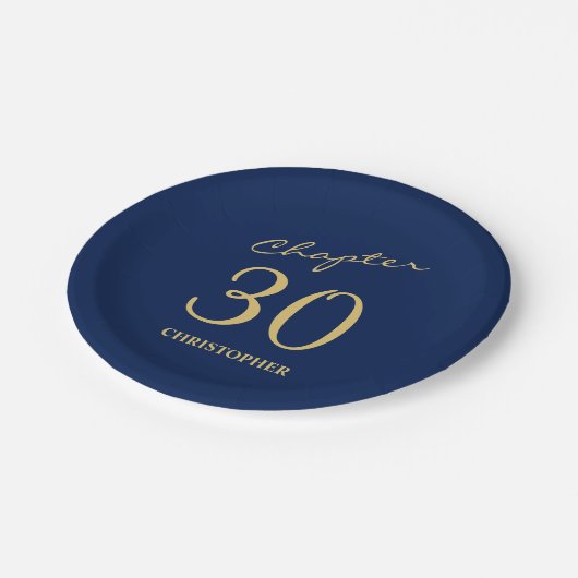 30e verjaardag Blauw Goud Hoofdstuk 30 Papieren Bordje (Gekanteld)