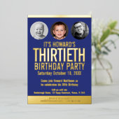 30e verjaardag blauw goudfolie fotocirkels folie uitnodiging (Staand Voorkant)