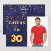 30e verjaardag blauwe goudkleurige fotoman kaart (Voorkant / Achterkant)