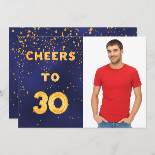 30e verjaardag blauwe goudkleurige fotoman kaart (Voorkant / Achterkant)