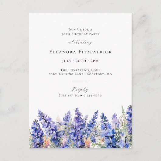 30e Verjaardag Blauwe Larkspur Juli Geboortebloem Uitnodiging Briefkaart (Voorkant)