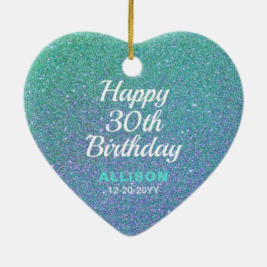 30e verjaardag Blauwgroen blauwe glitter gepersona Keramisch Ornament (Achterkant)