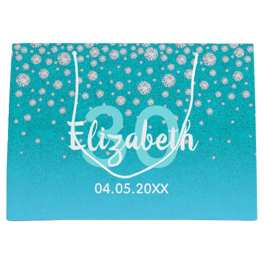 30e verjaardag blauwgroen blauwe groene glitter na groot cadeauzakje (Voorkant)