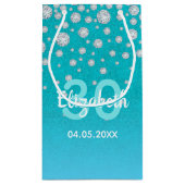 30e verjaardag blauwgroen blauwe groene glitterdia klein cadeauzakje (Achterkant)