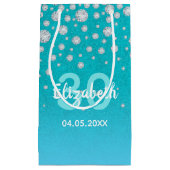 30e verjaardag blauwgroen blauwe groene glitterdia klein cadeauzakje (Voorkant)