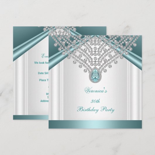 30e verjaardag Blauwgroen blauwe witte diamanten Kaart (Voorkant / Achterkant)