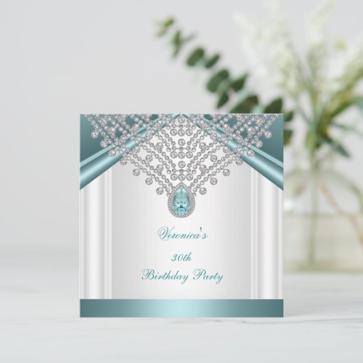 30e verjaardag Blauwgroen blauwe witte diamanten Kaart (Staand voorkant)