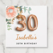 30e verjaardag bloem roos goud eucalyptusmonogram bedankjes labels (Voorkant)