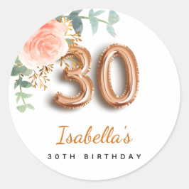 30e verjaardag bloem roos goud eucalyptusmonogram ronde sticker