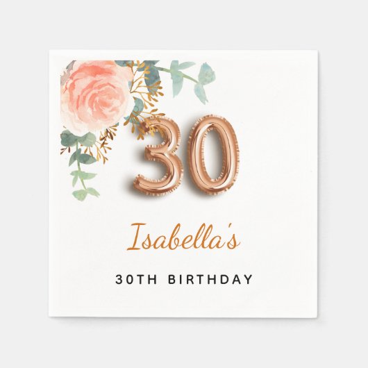 30e verjaardag bloem roos goud eucalyptusmonogram servet (Voorkant)
